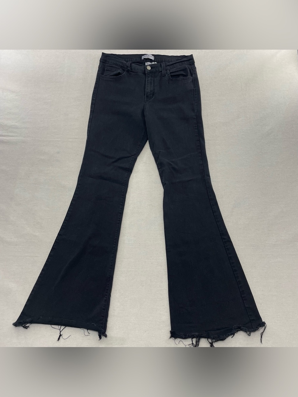Judy Blue Super Flare Jeans Women's 30x31 Black High Waist Raw Hem Stretch Denim